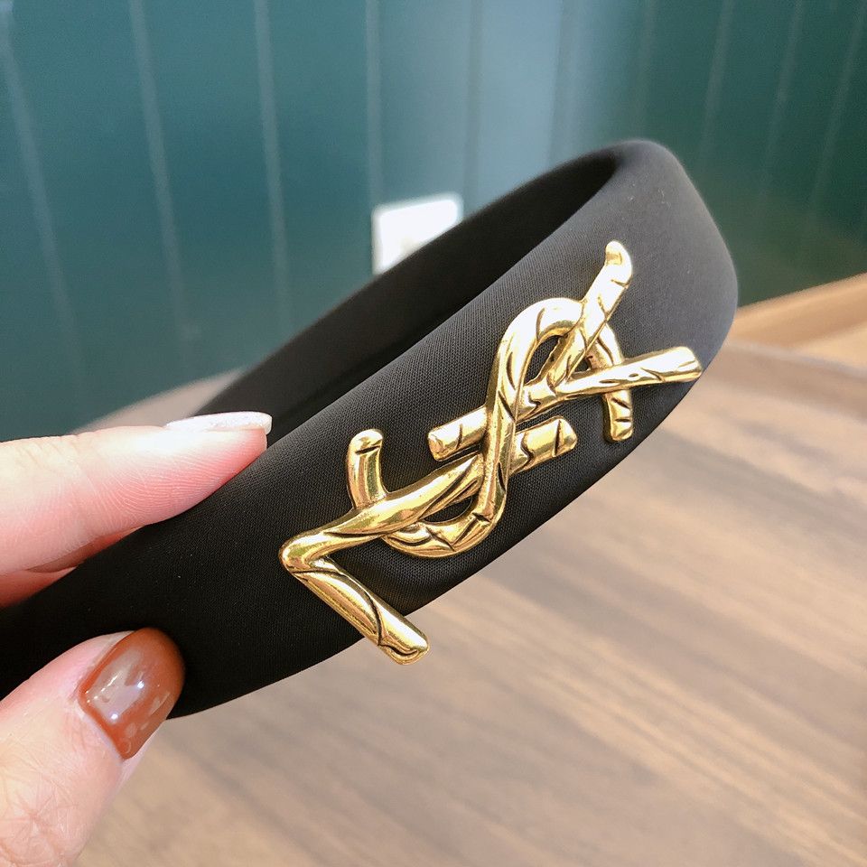 Fabric dark gold letter headband light luxury French sweet Korean style niche headband